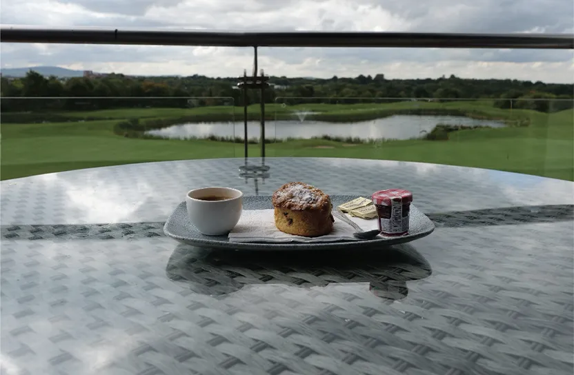 Baked goods overlooking course