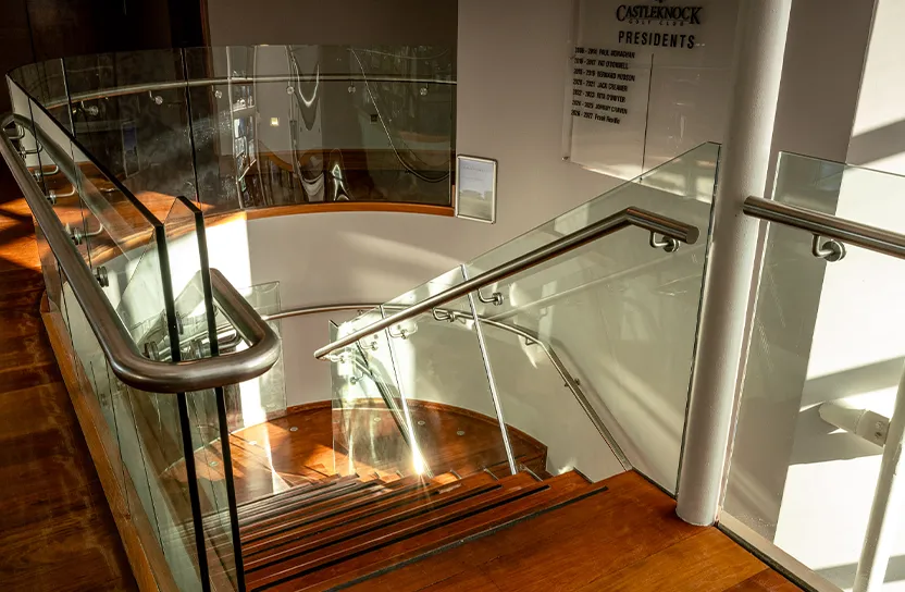 Clubhouse stairs leading to locker rooms