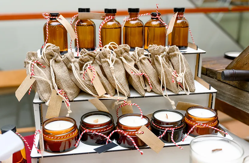 Candles and Oils on shelf