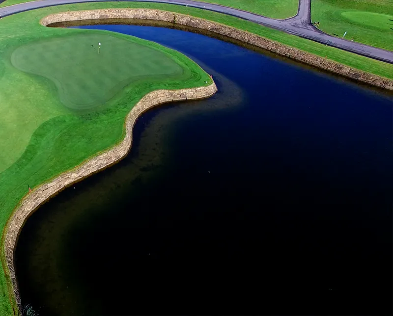 Water feature beside putting green