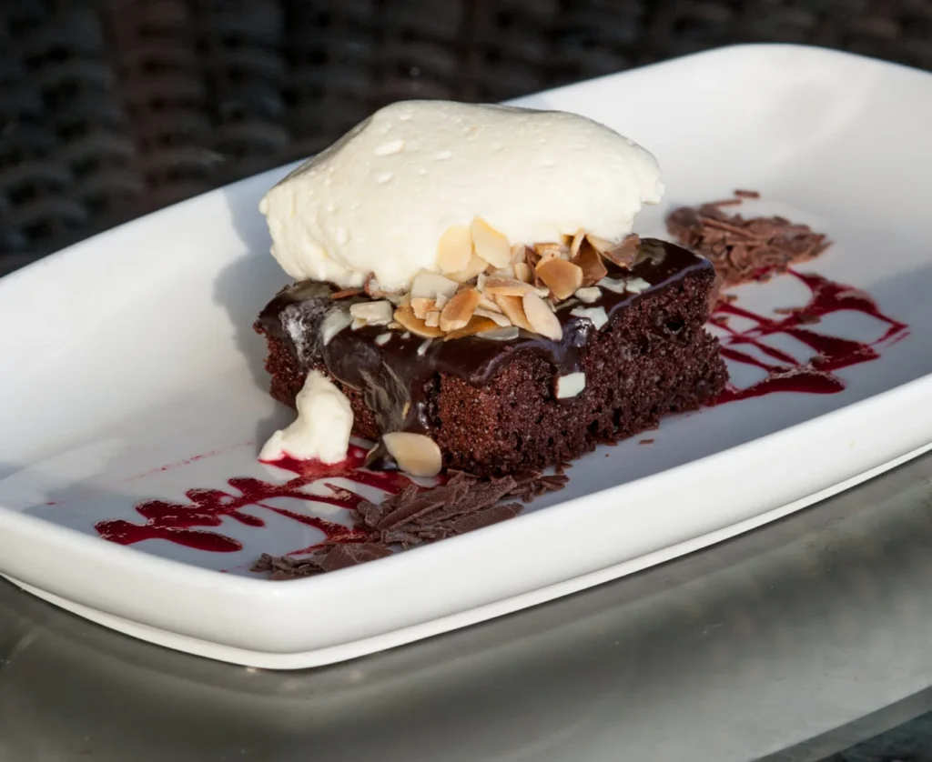 Warm chocolate brownie with ice cream at The Vue, Castleknock Golf Club